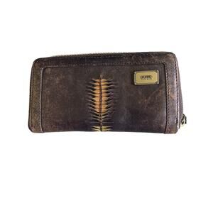 Women’s Vintage Hugo Boss Zip Around Sheepskin Leather Wallet 8” X 4”